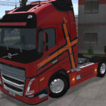 Skin Volvo FH Vermelho com Faixa Laranja - Truck Simulator Ultimate